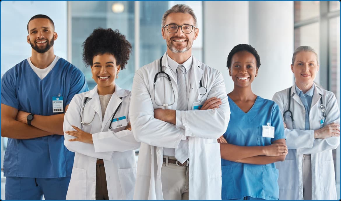 Healthcare professionals collaborating in a clinical setting